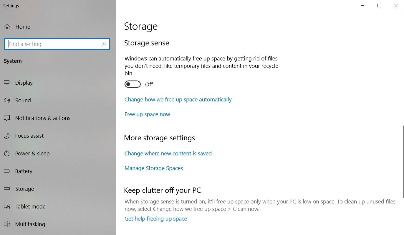 Storage settings