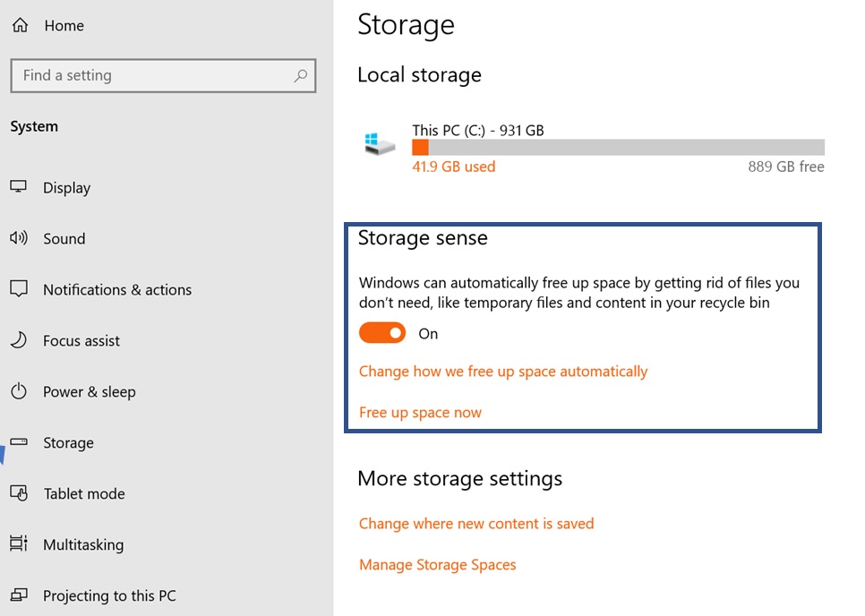 Windows 10 Storage Sense