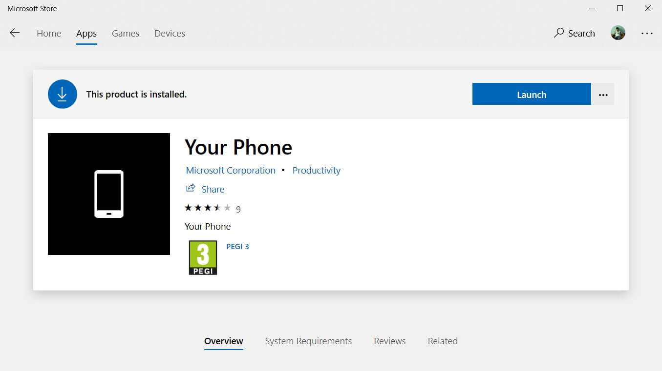 Your Phone app in Store
