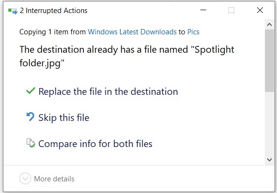 File confirmation box