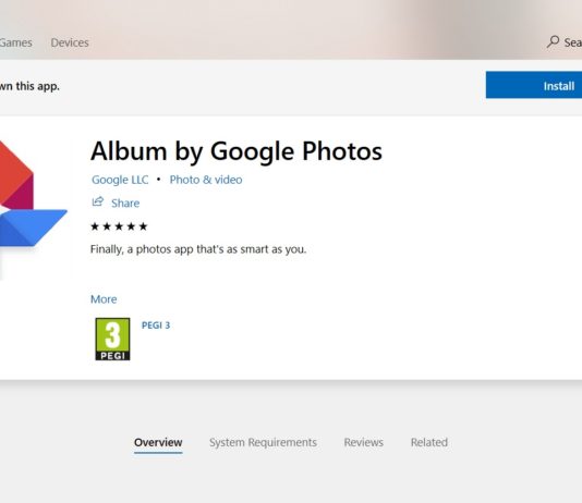 Google Photos app listing