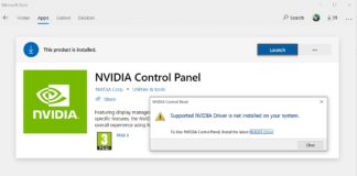 NVIDIA Control Panel app error