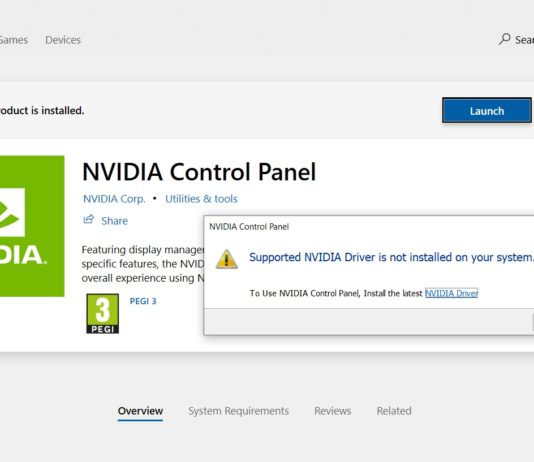 NVIDIA Control Panel app error