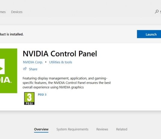 NVIDIA Control Panel app for Windows 10
