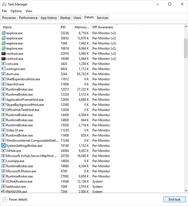 Task Manager in Windows 10