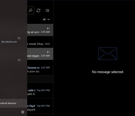 Windows 10 Mail app dark mode