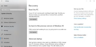 Windows 10 October 2018 Update recovery