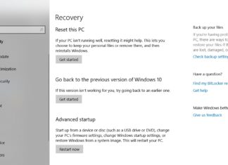 Windows 10 October 2018 Update recovery