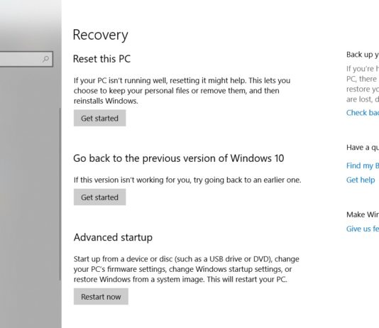Windows 10 October 2018 Update recovery
