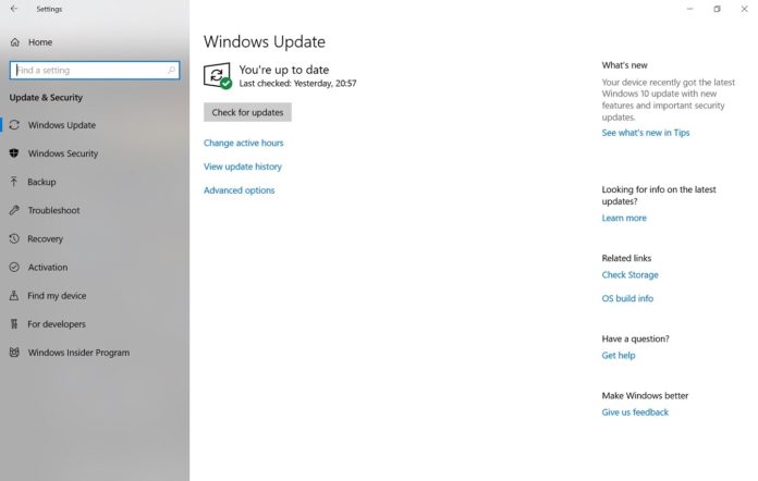 Windows 10 update check