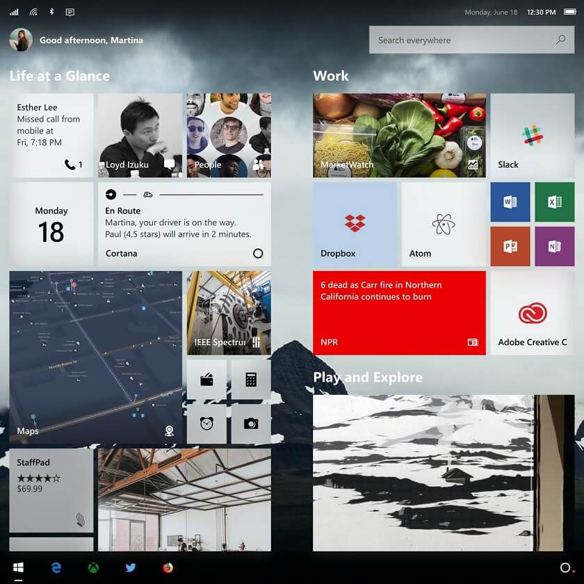 Windows Core OS start screen concept