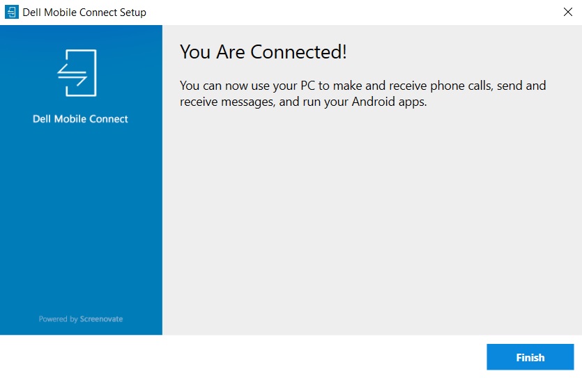 Dell Mobile Connect confirmation screen