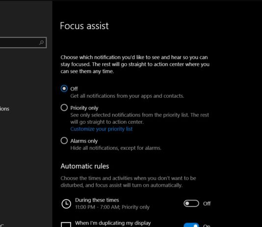 Focus Assist in Windows 10