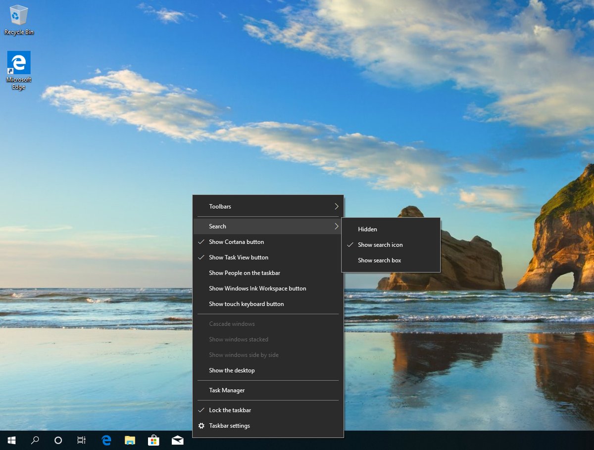 Taskbar in Windows 10 19H1