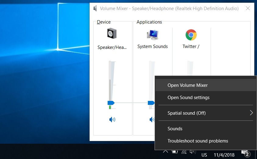 Windows 10 19H1 update remove the legacy volume mixer shortcut