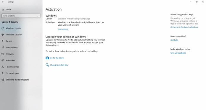 Windows 10 Activation Screen