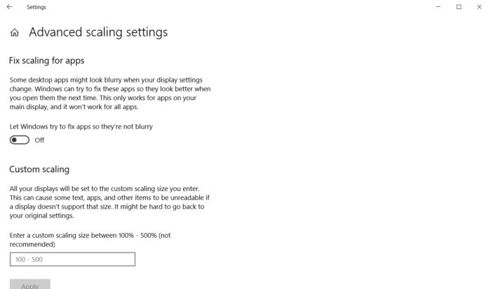 Windows 10 DPI settings