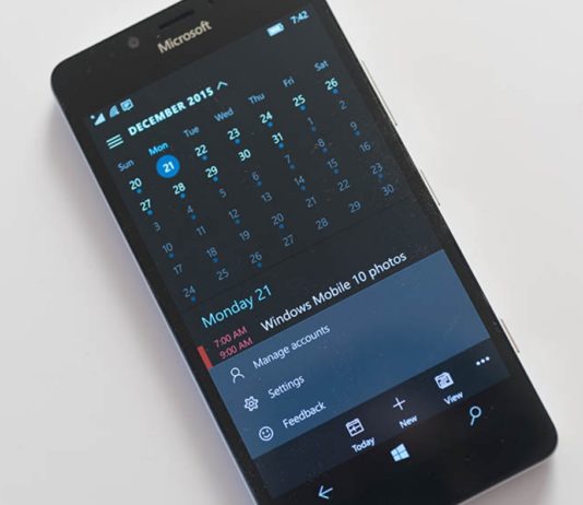 Windows 10 Mobile Calendar app
