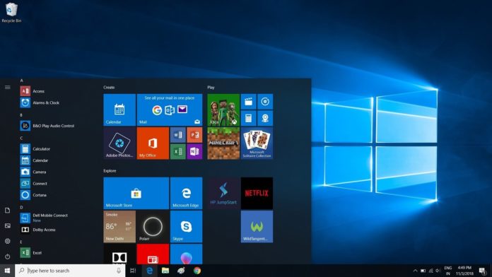 Windows 10 Start screen