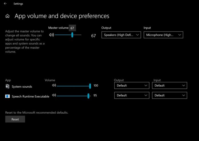 Windows 10 modern volume mixer