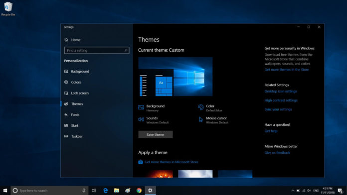 Windows 10 theme setting