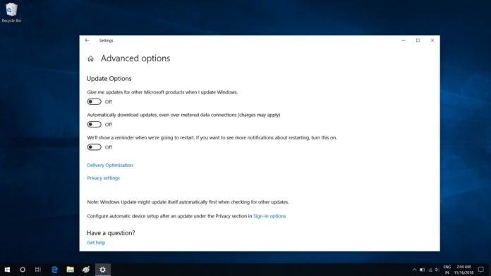 Windows Update setting