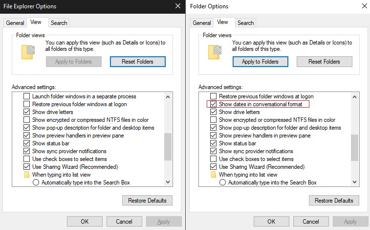 File Explorer Folders View