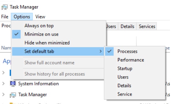 Task Manager default tab