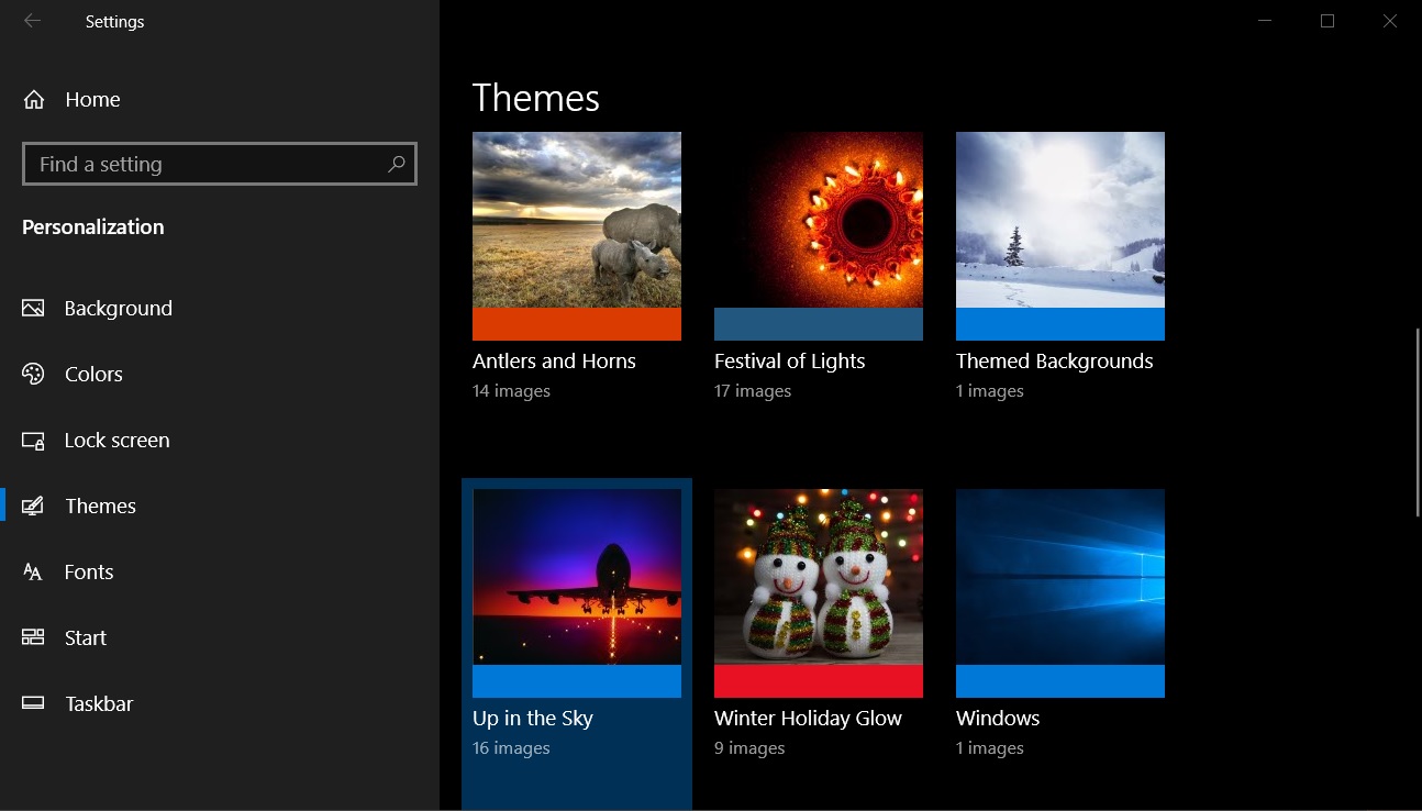 Windows 10 personalization page