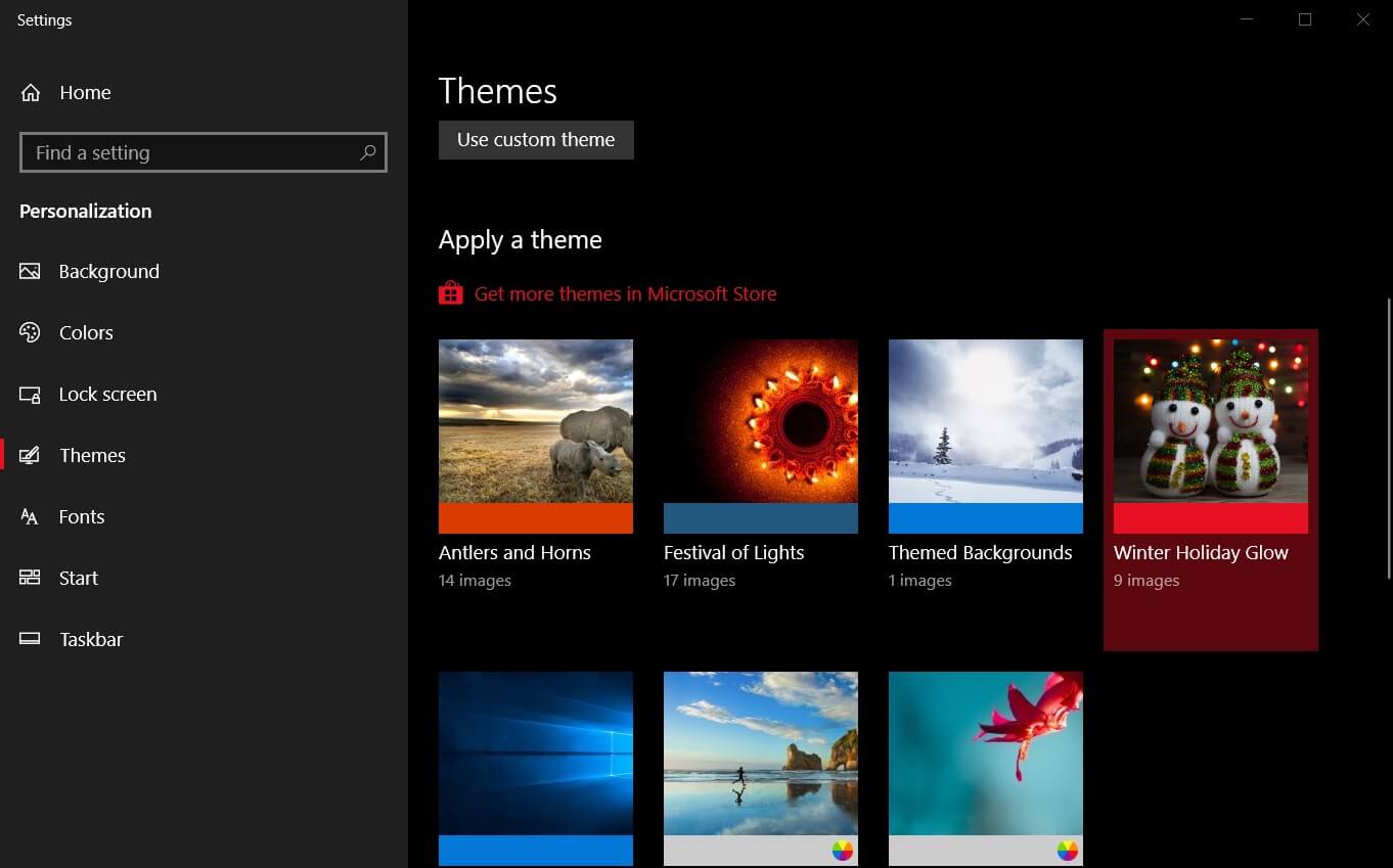 Windows 10 themes page