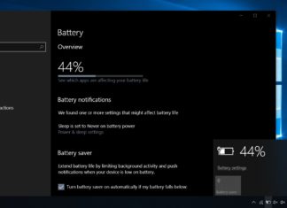 Battery feature in Windows 10