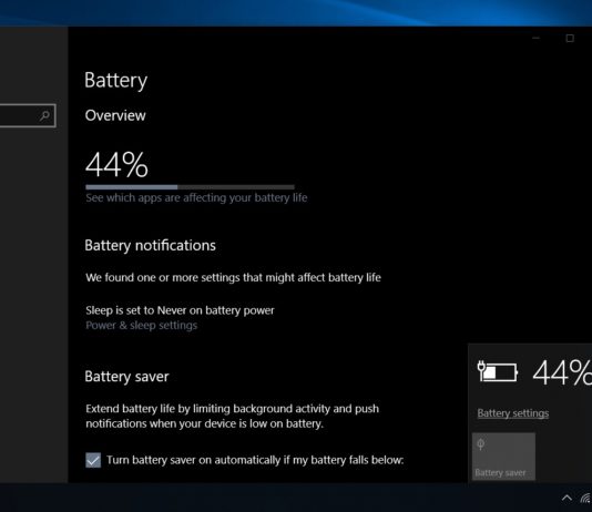 Battery feature in Windows 10