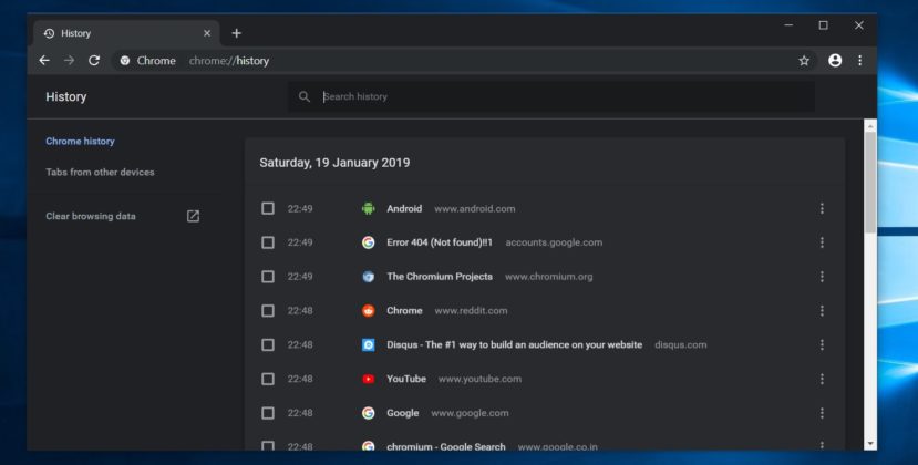 Chrome history tab