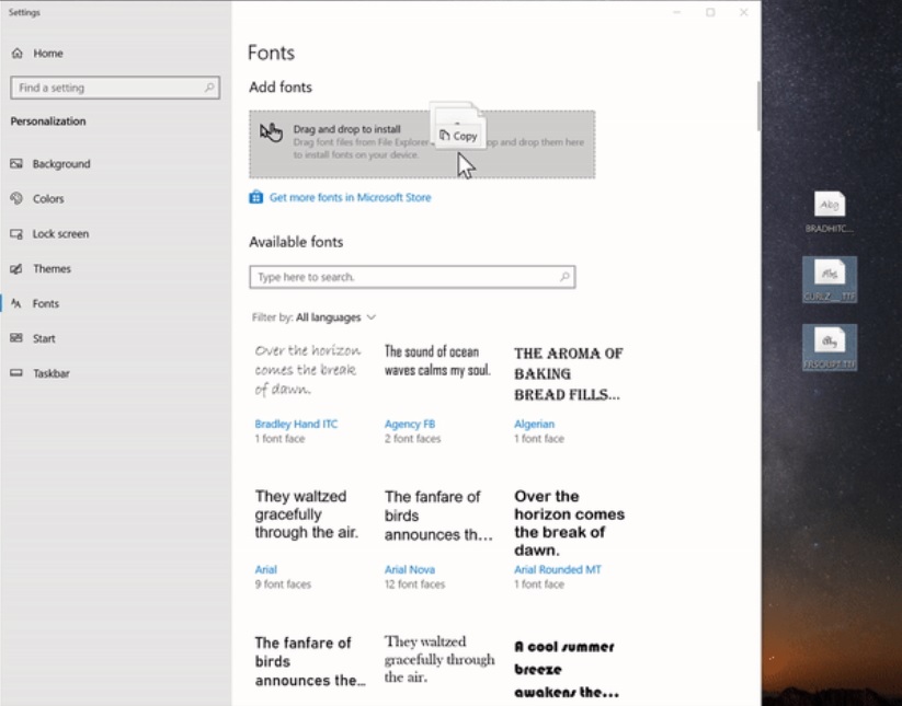 Fonts drag and drop