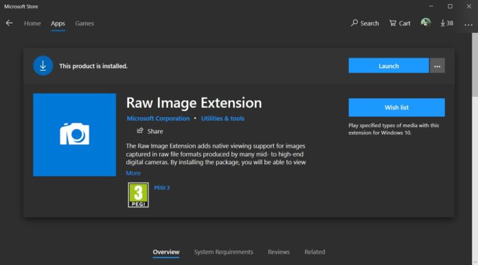 Raw Image Extension for Windows 10