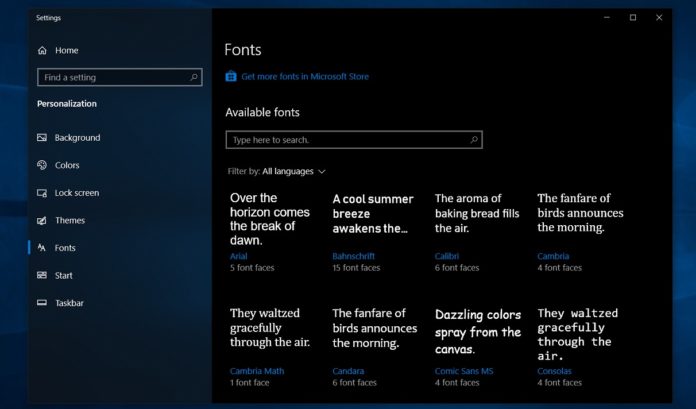 Windows 10 Fonts Setting