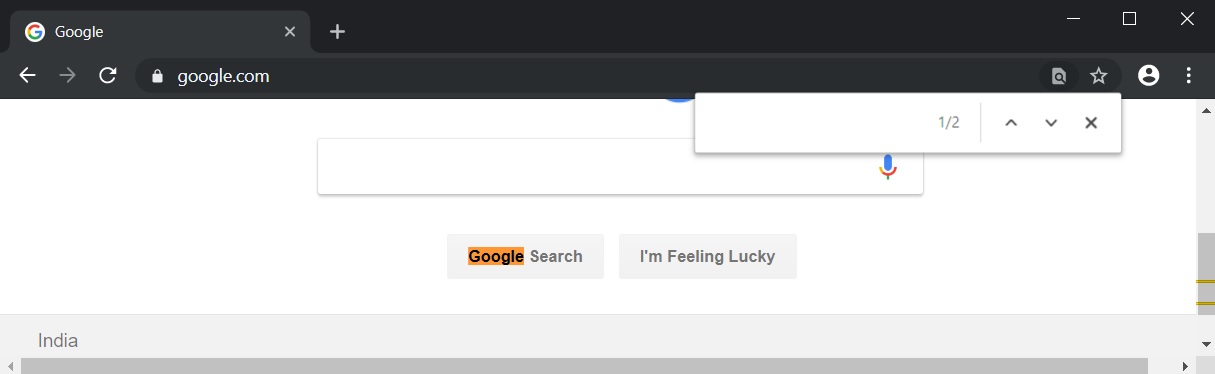 Chrome find in page