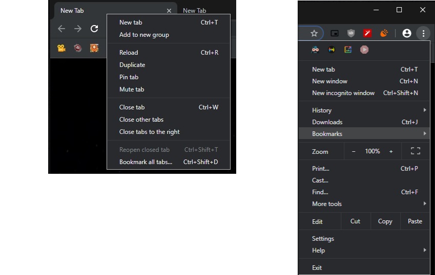 Chrome menu