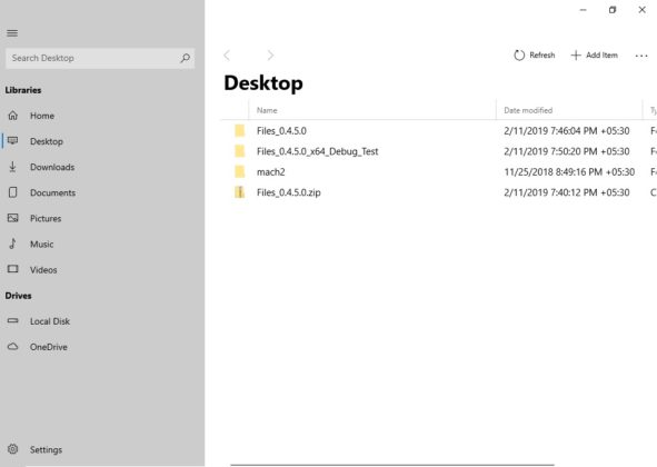 Files UWP desktop view