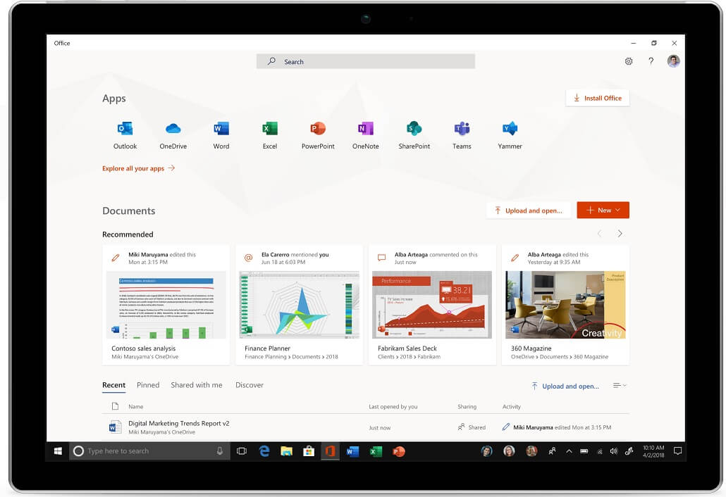 Office app homepage