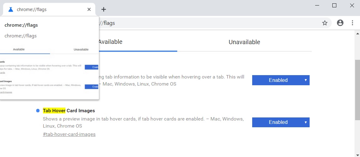 Chrome Canary tab hover cards