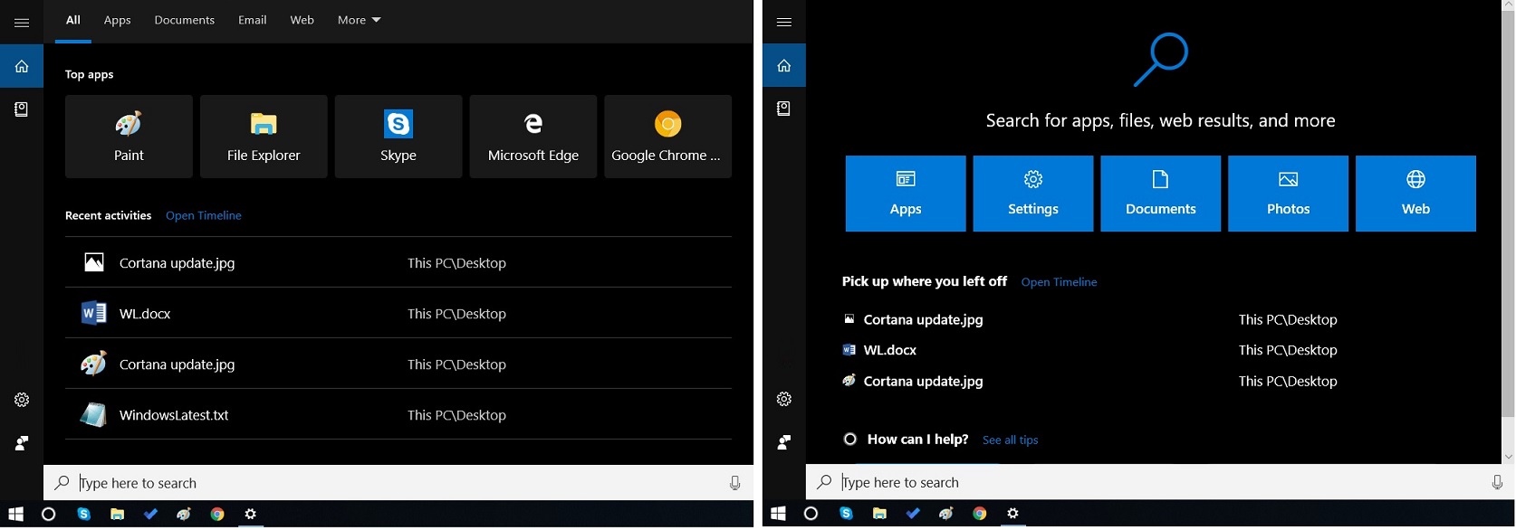 Cortana new vs old