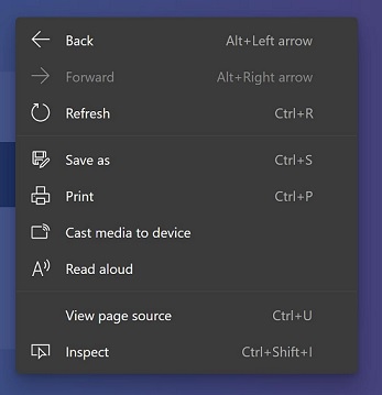 Edge right click menu