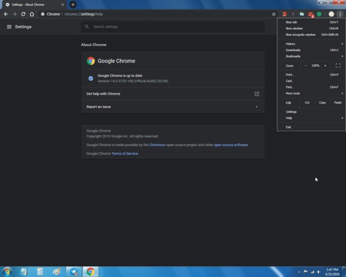 Google Chrome's dark mode also works on Windows 7