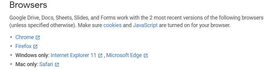 Google Docs supported browser