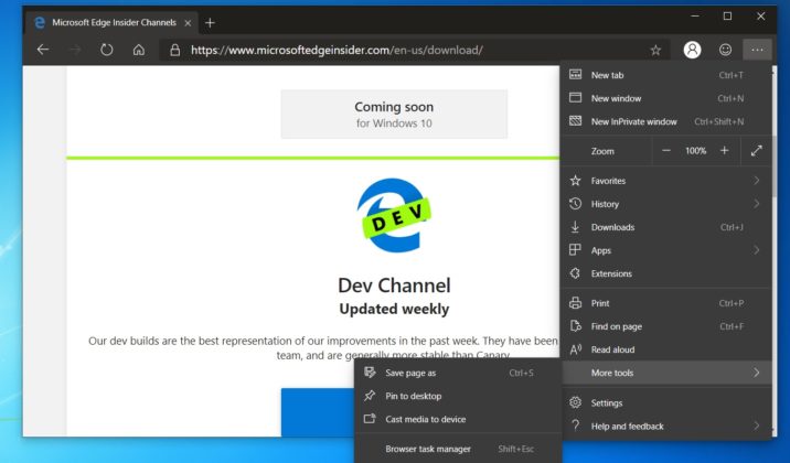 Microsoft Edge Dev update for Windows 10 introduces new features