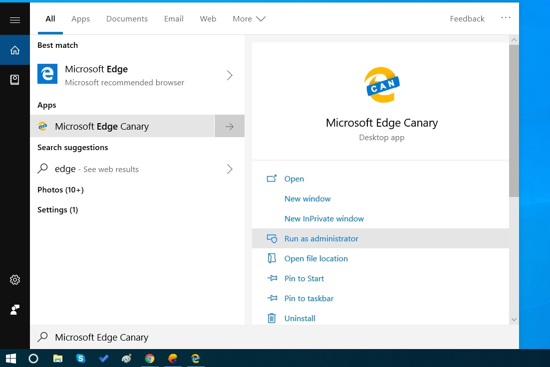 Microsoft Edge administrative mode