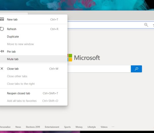 Microsoft Edge mute tab