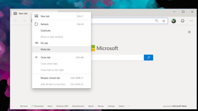 Microsoft Edge mute tab