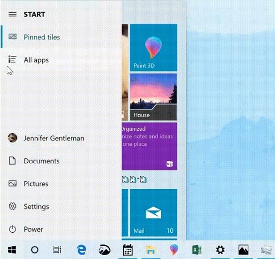 Start menu navigation pane